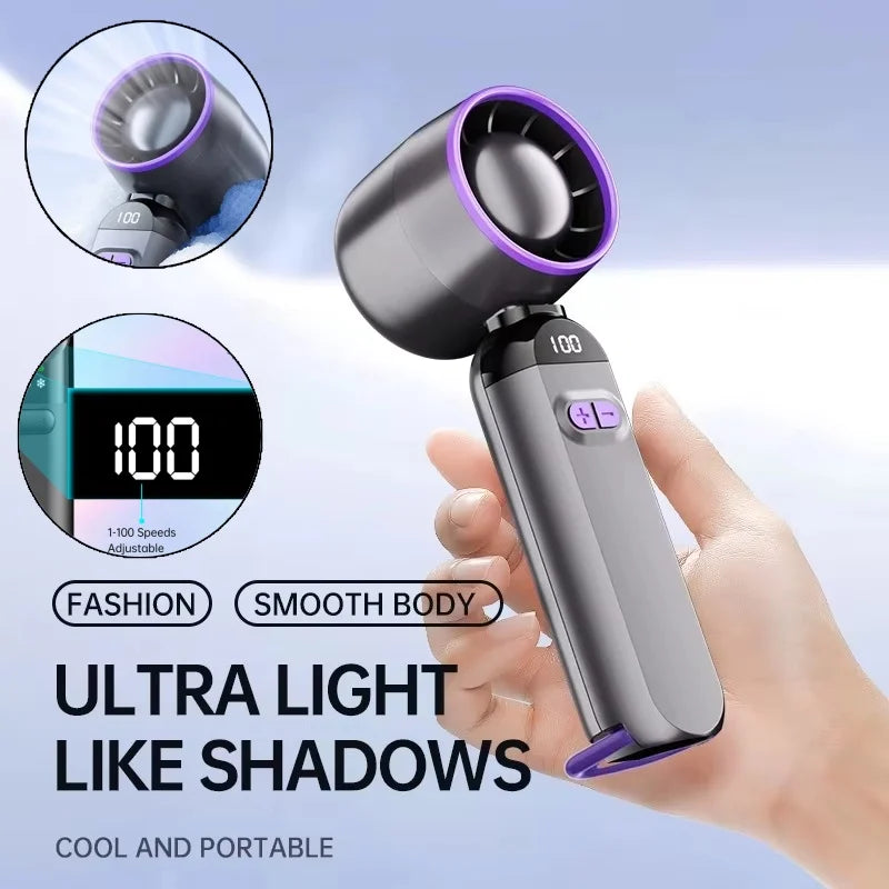 Mini Portable Hand Fan, 100 Wind Speeds, 6000Mah USB Battery Rechargeable, LED Digital Display, Travel,Camping,Outdoor